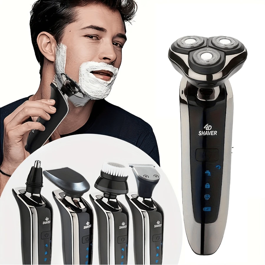 Rechargeable Waterproof Electric Shaver Razor For Men With Nose And Sideburn Trimmers And Face Cleaning Brush - Achieve A Smooth And Clean Shave.Rechargeable Waterproof Electric Shaver For Men With Nose And Sideburn Trimmers And Face Cleaning Brush