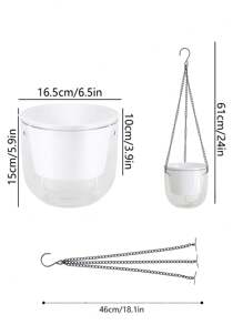1 件简约设计透明悬挂花盆，塑料大口自浇水篮，可视水位花盆，适合吊兰