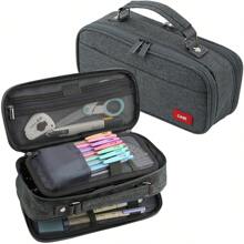 Dual Side Pencil Case Large Capacity Pencil Case Organizer; Double Zipper Storage Bag; Big Pencil Pouch - Black Grey - View 1