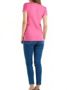 Playera Basica Para Dama Escote en Cuello V 100% Algodon Manga Corta Moda - Fiusha - Ver 2