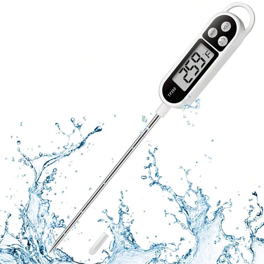 1pc Digital Real-Time Reading Food Thermometer, Suitable For Water, Meat, Candy, Tea, Barbecue, Cooking And Milk, Oil, Kitchen Tools, Candles, Digital Food Probes, Suitable For Kitchen, Outdoor Barbecue And Barbecue - White - View 1
