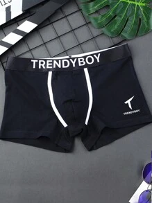 3pcs Men's Letter Printed Boxer Briefs, Absorbs Sweat - Multicolor - View 3