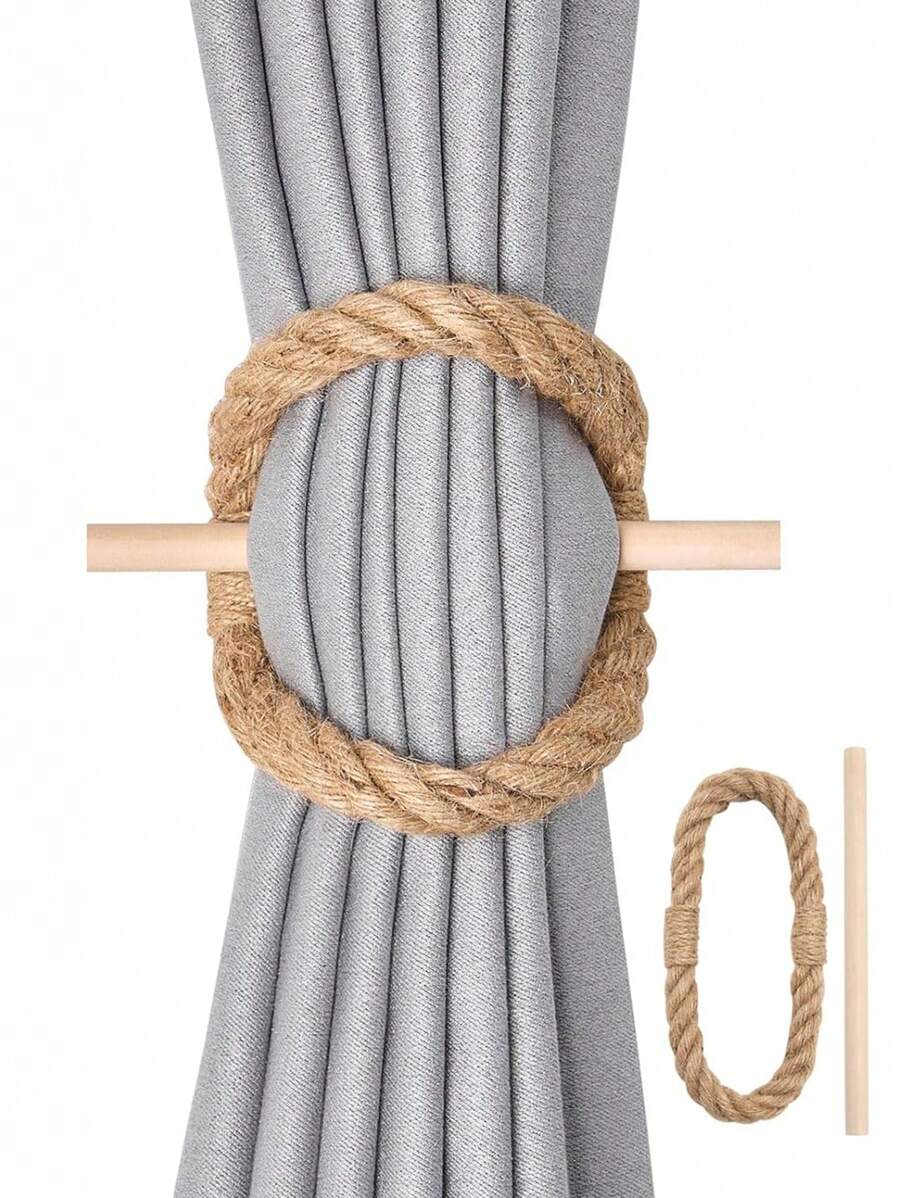 1 pieza Sujetador de cortina europeo de estilo rústico con cuerda de yute amarilla, ideal para sujetar y decorar cortinas - Marrón - Ver 1
