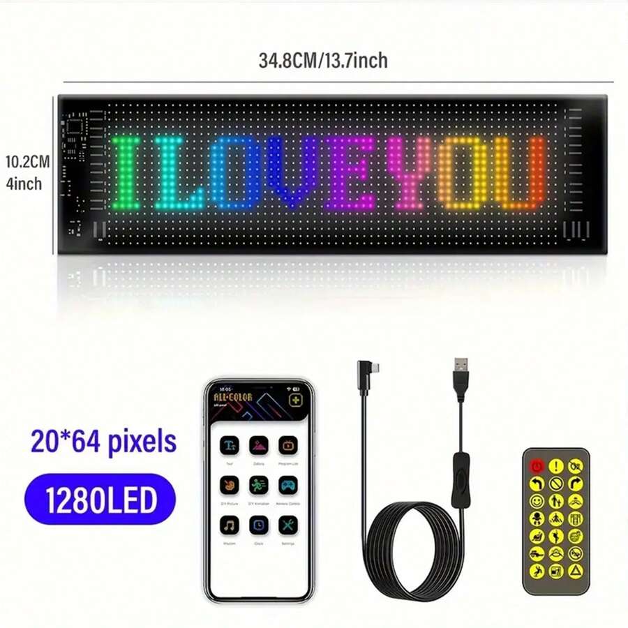 Ultra Thin Flexible USB Car LED Display Screen, 20x64 Pixels Electronic Soft Screen LED Car Sign Board - 20*64 Lights - View 1