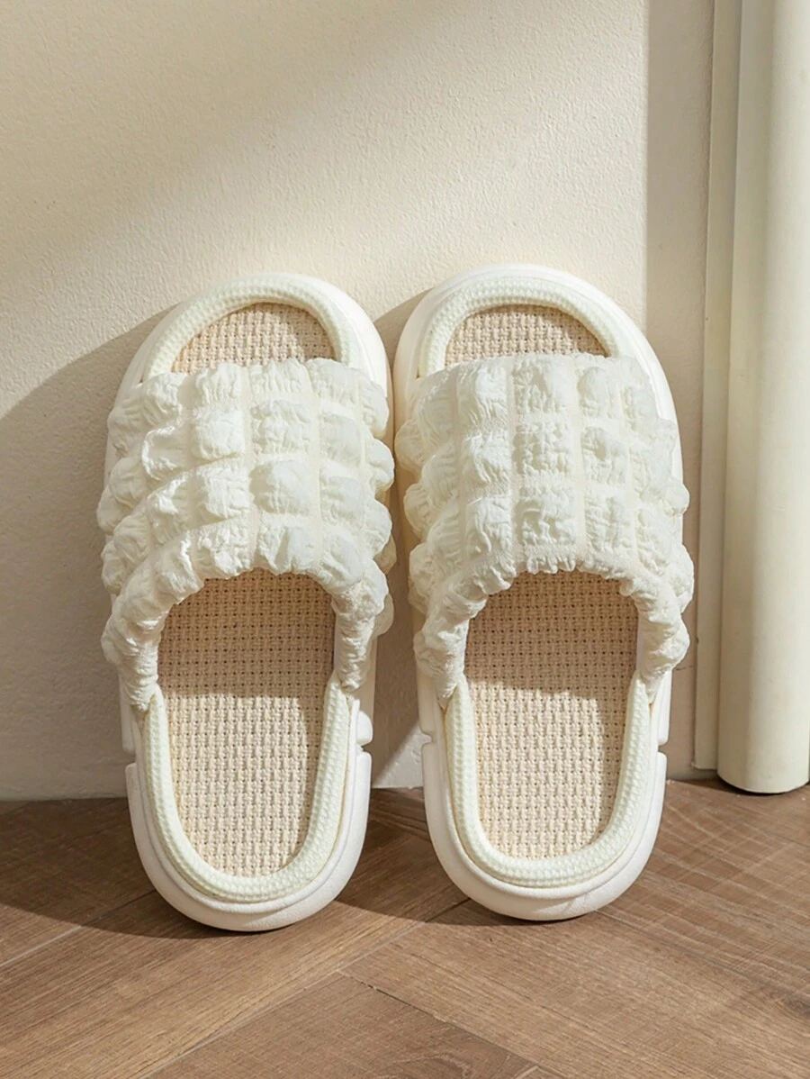 女士全季款舒適安靜室內拖鞋，透氣臥室和客廳家居拖鞋 - 白色 - 查看 1