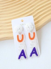 1 Đôi bông tai ngọc trai acrylic in chữ USA, màu đỏ trắng xanh, quà tặng ngày Quốc khánh. - Kiểu hạt gạo - Xem 3