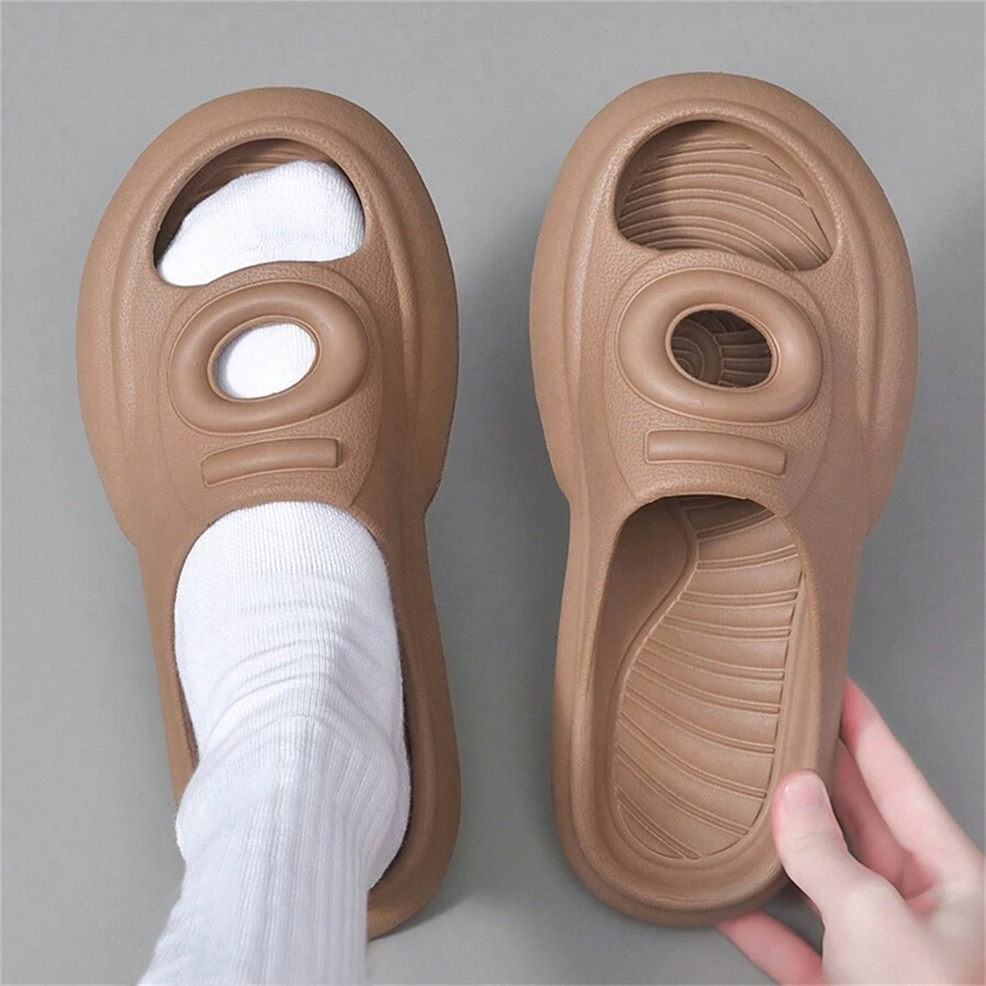 2024年夏季新款厚底潮流情侶拖鞋適用於室內和室外活動，防滑和防臭，大尺碼，男女通用 - 棕色 - 查看 1