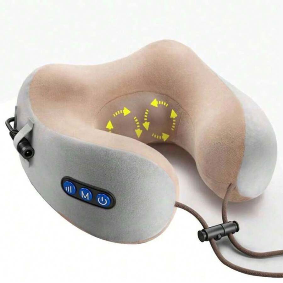 Almohada de masaje en forma de U Masajeador de cuello eléctrico 3 niveles de intensidad - Marrón - Ver 1