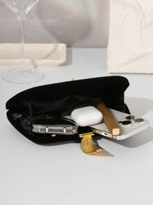 Women's Classic Formal White Evening Clutch Bag With Leaf Metal Buckle Decoration, Party/Wedding Box-Shaped Purse With Chain, Prom Dress Bag Valentines