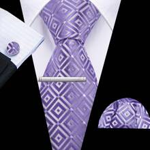 Cravate florale violette royale pour hommes, ensemble de cravate de luxe en soie jacquard avec mouchoir pour mariage et soirée