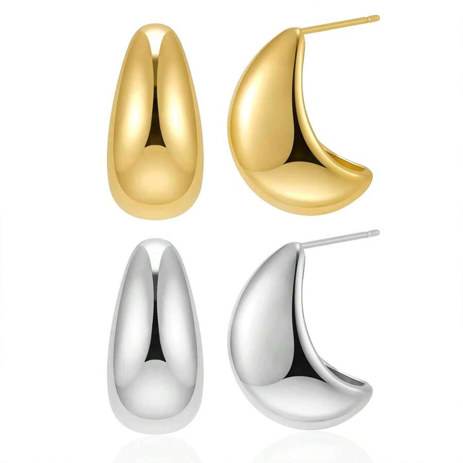Tewiky Jewelry Chunky Gold Hoop Earrings For Women, 14K Gold/Silver Plated Hypoallergenic Earrings Lightweight Thick Gold Teardrop Earrings Gold Fashion Jewelry