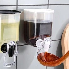 1pc Wall-Mounted Clear Liquid Dispenser Bottle, Kitchen Seasoning Container, With Measuring Cup Design - Black - View 1