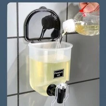 1pc Wall-Mounted Clear Liquid Dispenser Bottle, Kitchen Seasoning Container, With Measuring Cup Design - Black - View 3