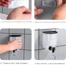 1pc Wall-Mounted Clear Liquid Dispenser Bottle, Kitchen Seasoning Container, With Measuring Cup Design - Black - View 5