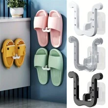 3pcs Wall Mounted Slipper Rack, Multifunctional Shoe Rack, Wall Hanging No Drilling, Self-Adhesive Foldable Shoe Rack For Door, Cupboard, Bathroom, Kitchen - Multicolor - View 1