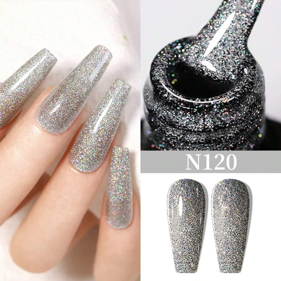 XEIJAYI 1 Bottle Gel Nail Polish, Popular Series Gel Manicure, 141 Vibrant Colors, Suitable For All Seasons - UV/LED Removable Semi-Permanent Nail Polish, Suitable For DIY Nail Art Design, Gift For Women - 銀色 - 查看 1