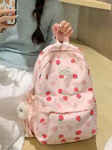 2024 New Women's Backpack, Korean Style Simple Mini Backpack, Ins Style Forest Design Student School Bag, Travel Double-Shoulder Backpack Valentines - Pink - View 1