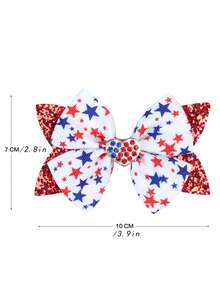 2 件随机款式新款儿童美国蝴蝶结发夹，美国独立日装饰性鳄鱼发夹带亮片，闪光双层燕尾夹，适合日常佩戴、摄影和送礼 - 彩色 - 查看 5