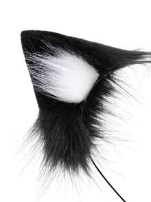 Handmade Simulation Cat/Beast Ear Headband, Cute & Personalized Cat Ear Headband For Parties, Stage Performances And Live Streaming - Black and White - View 3