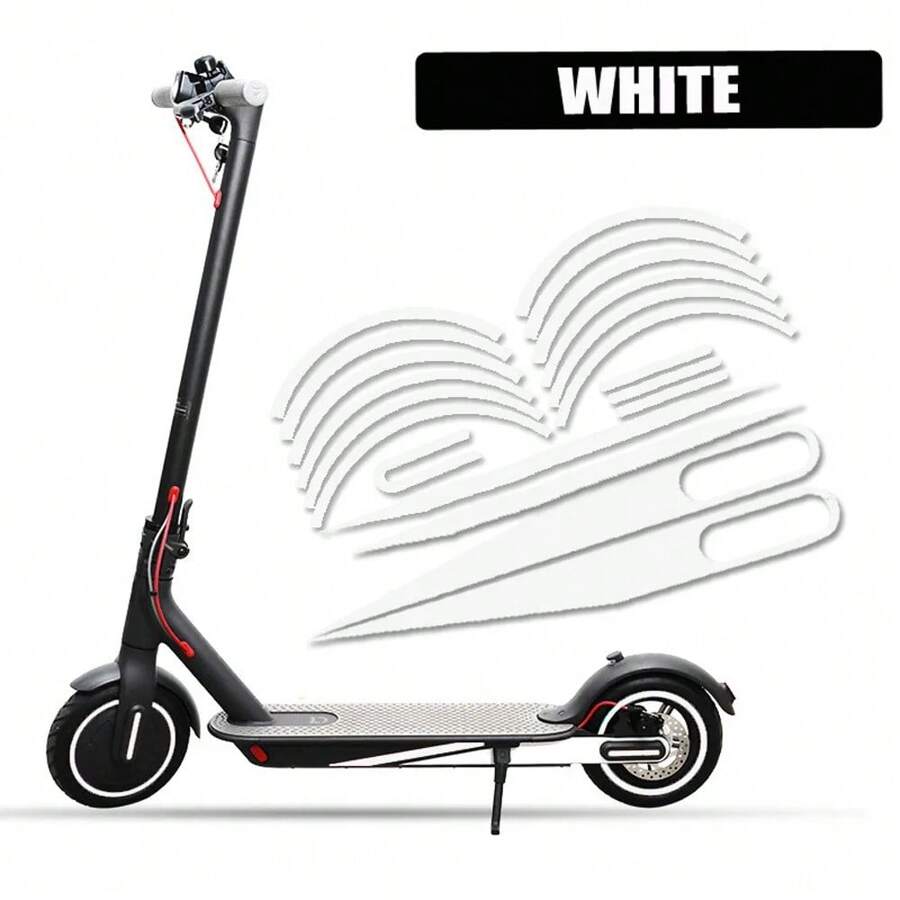 1Set Body Warning Stickers Compatible With Xiaomi M365/Pro 1s Pro2 Electric Scooter Wheel Hub Reflective Kickscooter Skateboard Reflection Waterproof Sticker Cover Accessories - White - View 1