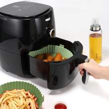 1入組矽膠圓形氣炸鍋，防黏可重複使用的矽膠平底鍋、烤盤、籃子、碗，烤箱、氣炸鍋附件 - 綠色 - 查看 3