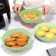 1入組矽膠圓形氣炸鍋，防黏可重複使用的矽膠平底鍋、烤盤、籃子、碗，烤箱、氣炸鍋附件 - 綠色 - 查看 5