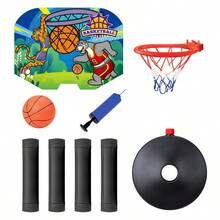 1 pieza Aro de baloncesto ajustable y set de tablero con 1 balón de baloncesto y inflador, portátil para juegos de interior y exterior/actividades de fiesta/temporada de vacaciones/sets divertidos/Regalo de San Valentín/Regalo gracioso - Multicolor - Ver 4