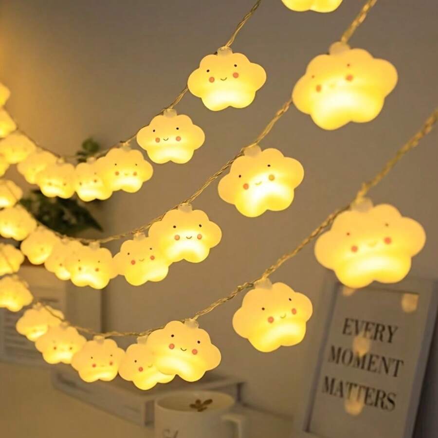 1 件微笑云 LED 灯串，电池供电装饰灯，儿童房装饰，节日派对、花园、露营、室内、婚礼、家庭、卧室装饰婴儿房装饰育儿室装饰婴儿淋浴家庭装饰礼物