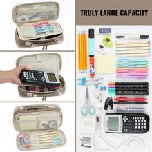 Dual Side Pencil Case Large Capacity Pencil Case Organizer; Double Zipper Storage Bag; Big Pencil Pouch