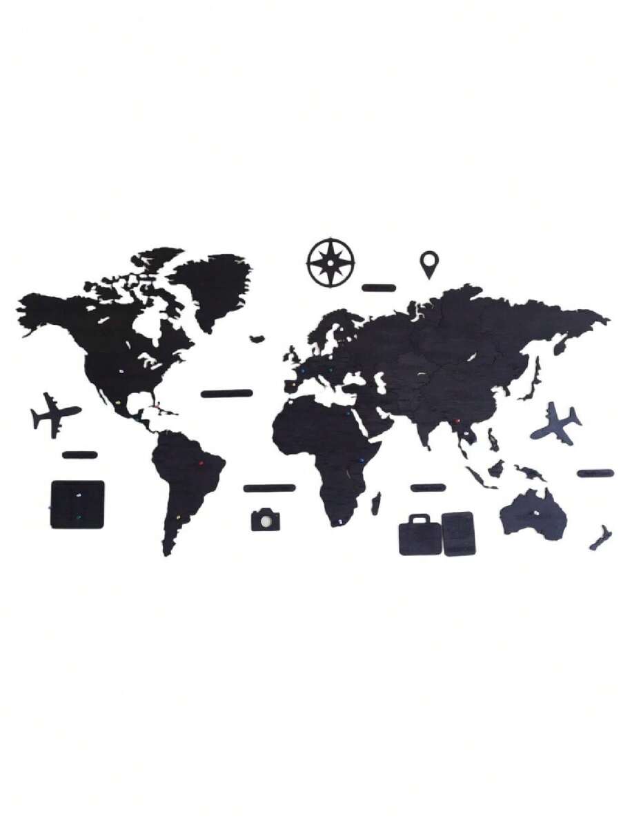 Mapa del mundo para pared de madera –Decoración para tu hogar única y original – para marcar los países que has visitado - Color: negro - Medidas: ¡160 x 97 cm.- Mapamundi de madera! - Negro - Ver 1