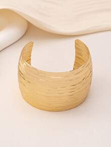 1 mặt rộng thời trang Âu Mỹ, đơn giản và đa năng, cá tính, phong cách phóng đại, họa tiết dây kéo, vòng tay mở hợp thời trang - Vàng - Xem 4