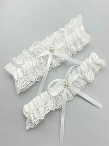 白色蕾丝吊袜带，西部婚礼用品，弹性腿带，欧美新娘吊袜带，派对配饰 - 彩色 - 查看 3