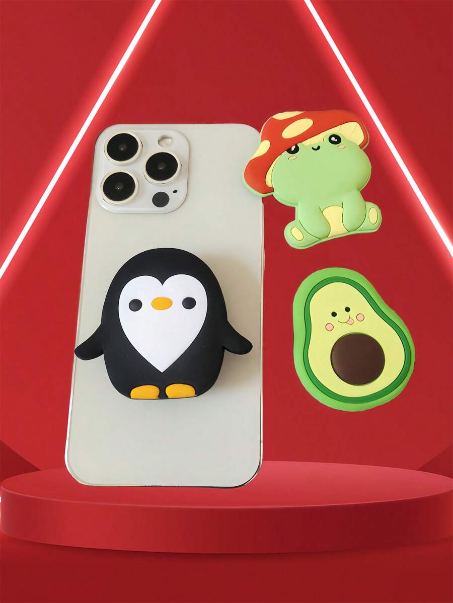 Cartoon Penguin Silicone Folding Phone Stand, Pop Up Phone Holder Compatible With IPhone, Android Phone, Gift For Birthday, Family, Friends Push-Pull Phone Grip, Phone Accessories - Multicolor - View 1