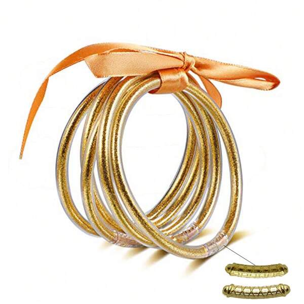 5pcs Sparkling Jelly Powder Bangle Bracelet Set, Cute & Sweet Jelly Bangle DIY Jewelry Accessories