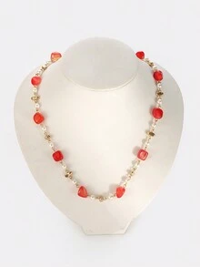1pc Fashionable Minimalist Natural Stone Handmade DIY Necklace - Red - View 1