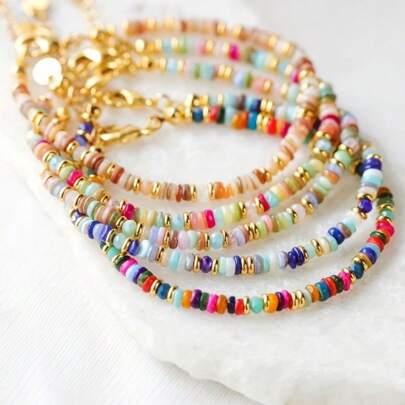 1pc Colorful Handmade Beaded Bracelet, Medieval Style Fashion Jewelry Bracelet, Vintage Stacked Bracelet For Women, Casual Summer Series