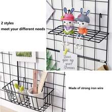 2pcs Hanging Wall Basket, Hook Rack, Hanging Storage Shelf, Wall Grid Accessories, Suitable For Metal Wire Grid Wall Panels, Grid Wall Baskets, For Room Storage, Photo Wall Display, Living Room Office Decor, Autumn Home Decor, Room Decoration