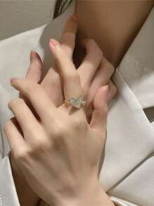 1 pieza Nuevo y exclusivo anillo de mujer con forma de corazón de cobre con micro-incrustaciones, diseño de moda y lujo, ajustable, para San Valentín, mamá, madre, Día de la Madre, regalo