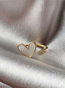 1 pieza Nuevo y exclusivo anillo de mujer con forma de corazón de cobre con micro-incrustaciones, diseño de moda y lujo, ajustable, para San Valentín, mamá, madre, Día de la Madre, regalo