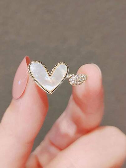 1 件高端新款铜心形微镶嵌女士戒指，时尚奢华设计，可调节开口，情人节、妈妈、母亲、母亲节、礼物