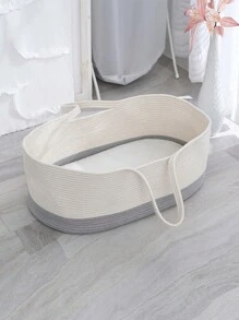 1pc Extra Large Rope Baby Moses Basket With Handles, Portable Hand-Woven Baby Bassinet For Travel - Multicolor - View 2