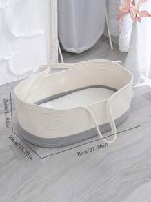 1pc Extra Large Rope Baby Moses Basket With Handles, Portable Hand-Woven Baby Bassinet For Travel - Multicolor - View 4