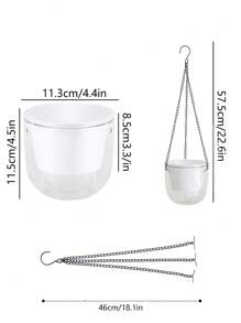 1 件简约设计透明悬挂花盆，塑料大口自浇水篮，可视水位花盆，适合吊兰