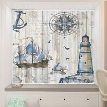 2 Chiếc Thuyền Buồm Đại Dương Xanh Ngọn Hải Đăng Rèm Kỹ Thuật Số In La Bàn, Thanh Lắp Bỏ Túi, Chất Liệu Polyester, Cho Phòng Khách, Phòng Ngủ, Nhà Bếp, Phòng Tắm, Trang Trí Nhà Cửa - Xanh và trắng - Xem 3