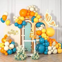 Kit de Arco de Balão Azul Amarelo Laranja com 126 peças, perfeito para festa de inauguração, decoração de festa de aniversário e escolar e ambientação de cenário. - multicolorido - Visão 1