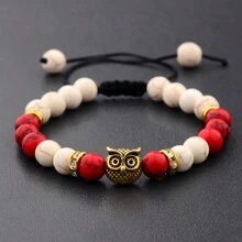Pulsera ajustable para hombres y mujeres con 7 chakras, búho con cuentas de piedra volcánica natural de lava y joyería de pulsera - búho - Ver 11