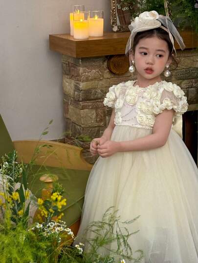 Elegante vestido de princesa para fiesta de niña joven con jacquard en 3D, verano