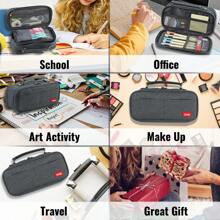 Dual Side Pencil Case Large Capacity Pencil Case Organizer; Double Zipper Storage Bag; Big Pencil Pouch - Black Grey - View 7