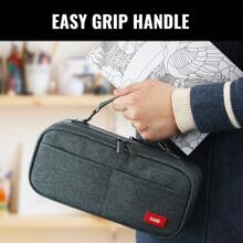 Dual Side Pencil Case Large Capacity Pencil Case Organizer; Double Zipper Storage Bag; Big Pencil Pouch - Black Grey - View 6