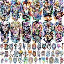 54入組3d水彩臨時紋身貼紙,適用於女性/男性/成人,包括老虎/獅子/頭骨/骷髏等設計,色彩豐富,持久耐用,適用於萬聖節/狼/玫瑰圖案紋身貼紙,適用於兒童/青少年 - 彩色 - 查看 1